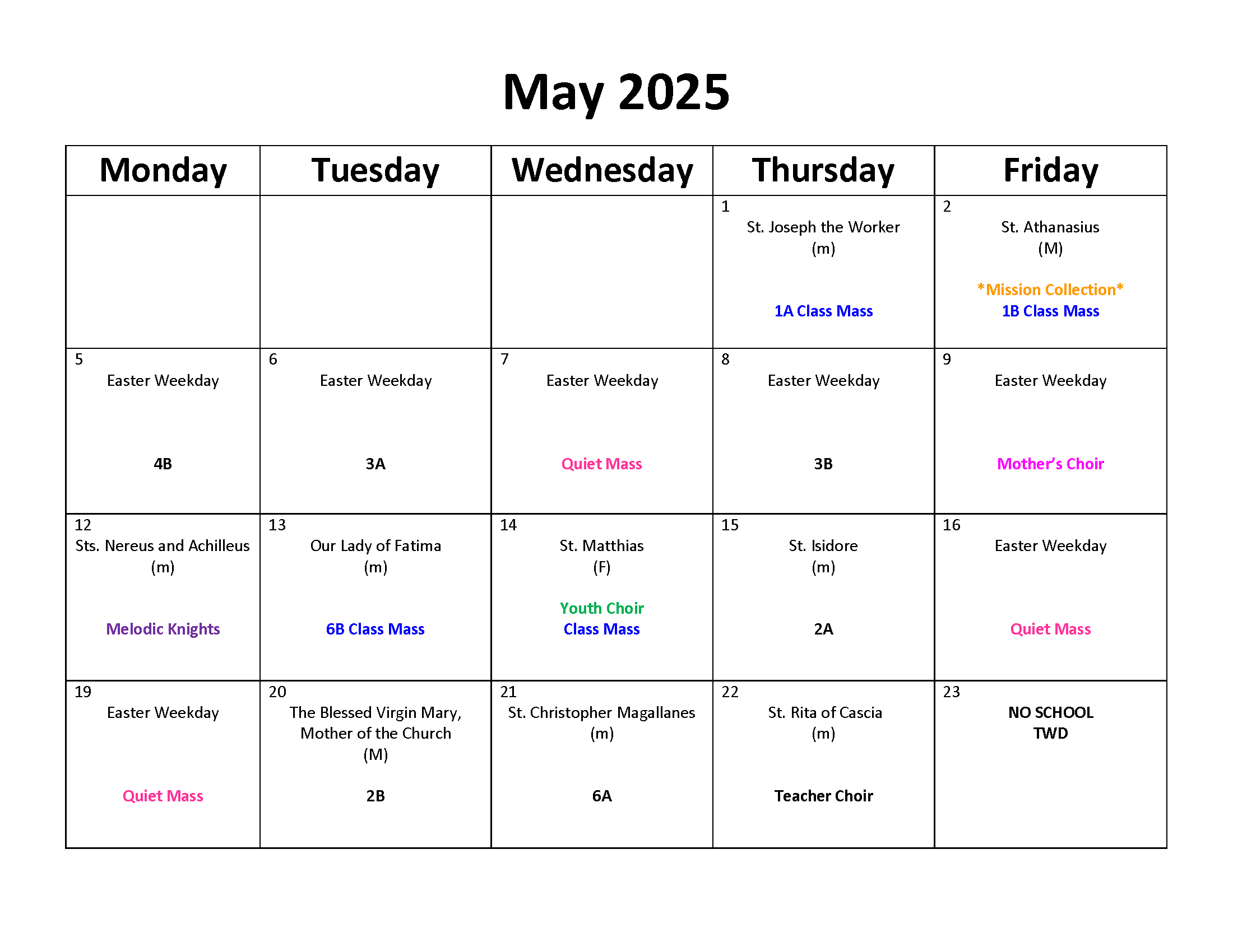 May 2025 Liturgy Calendar 3