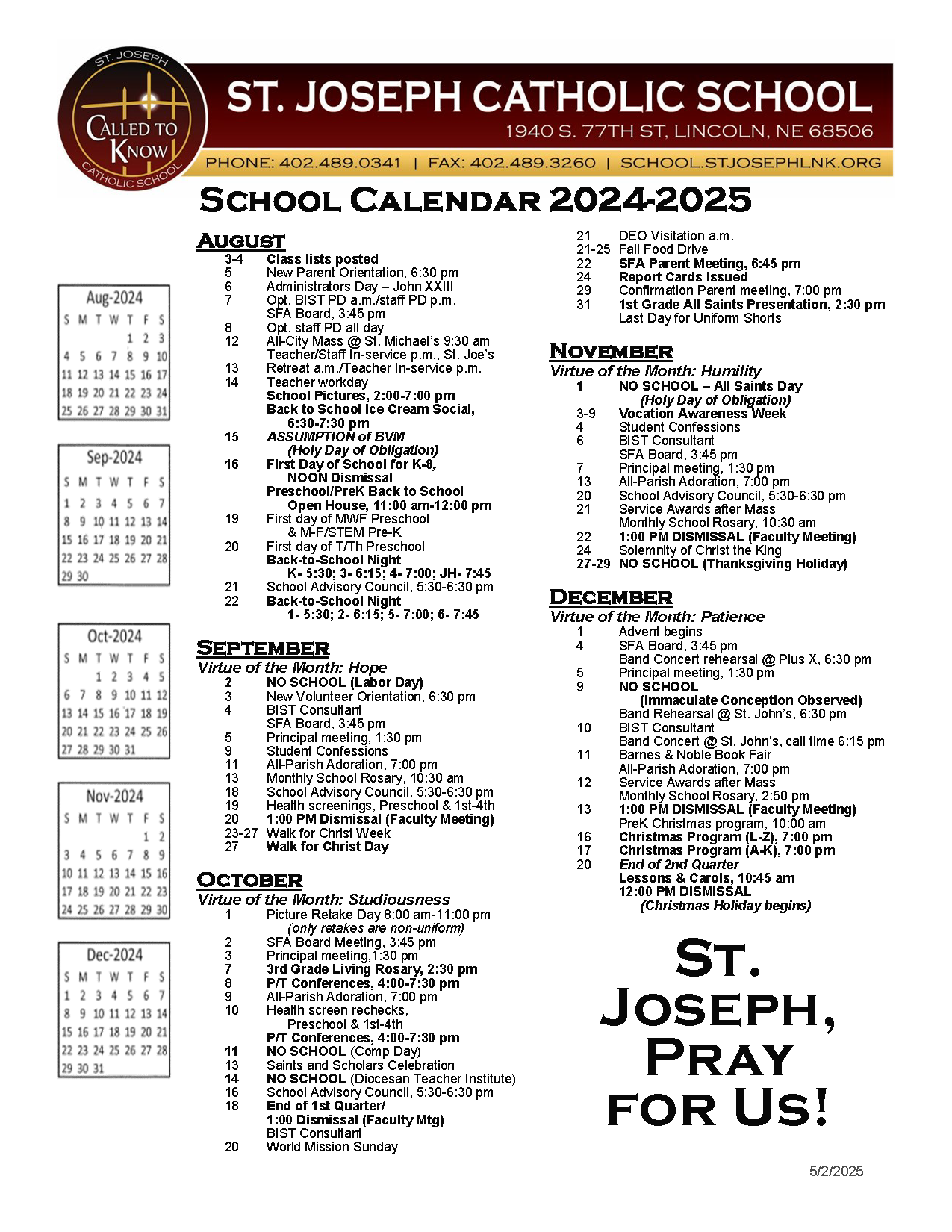 2024 2025 School Calendar 5 2 25 Page 1