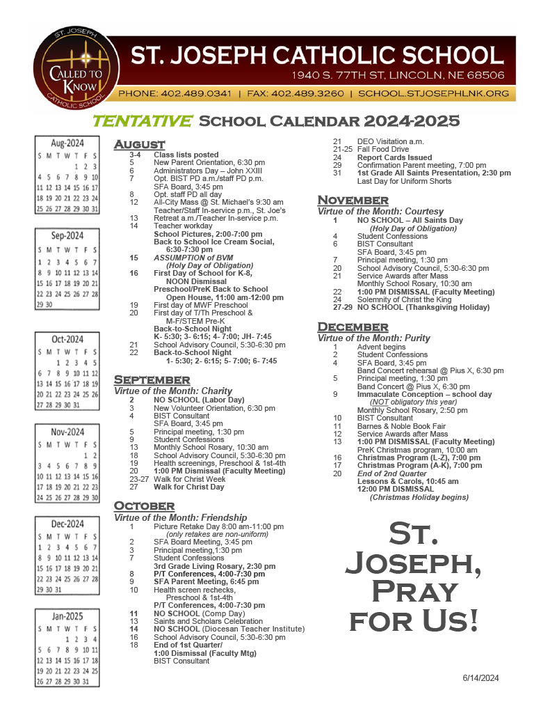 2024 2025 TENTATIVE School Calendar 6 14 24 1