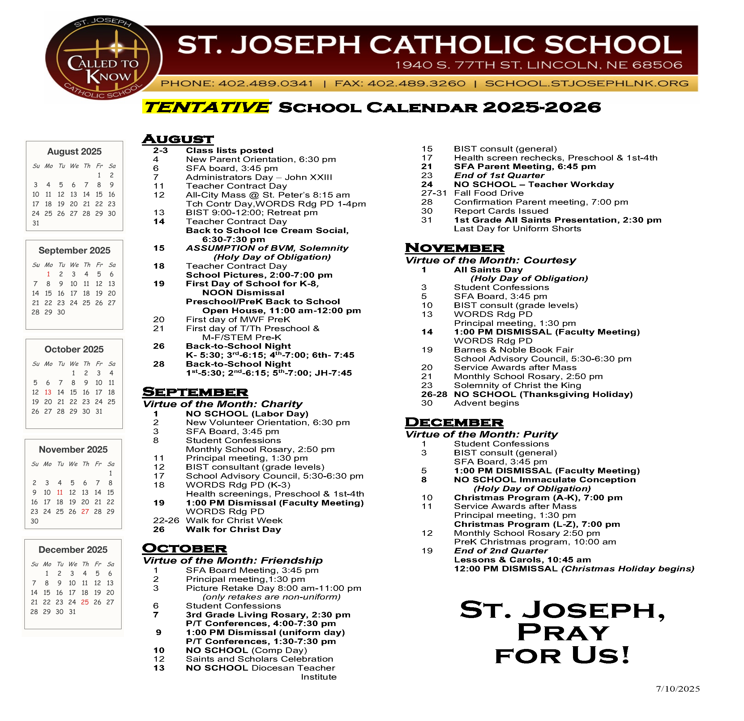 2025 2026 School Calendar 7 10 25 Page 1