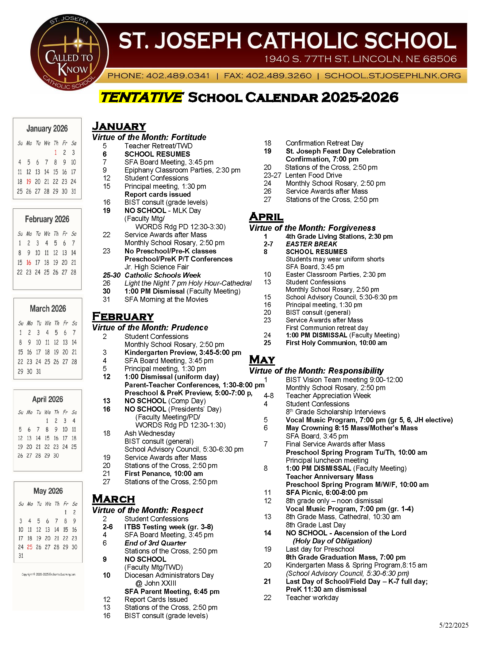 2025 2026 School Calendar Tentative Page 2