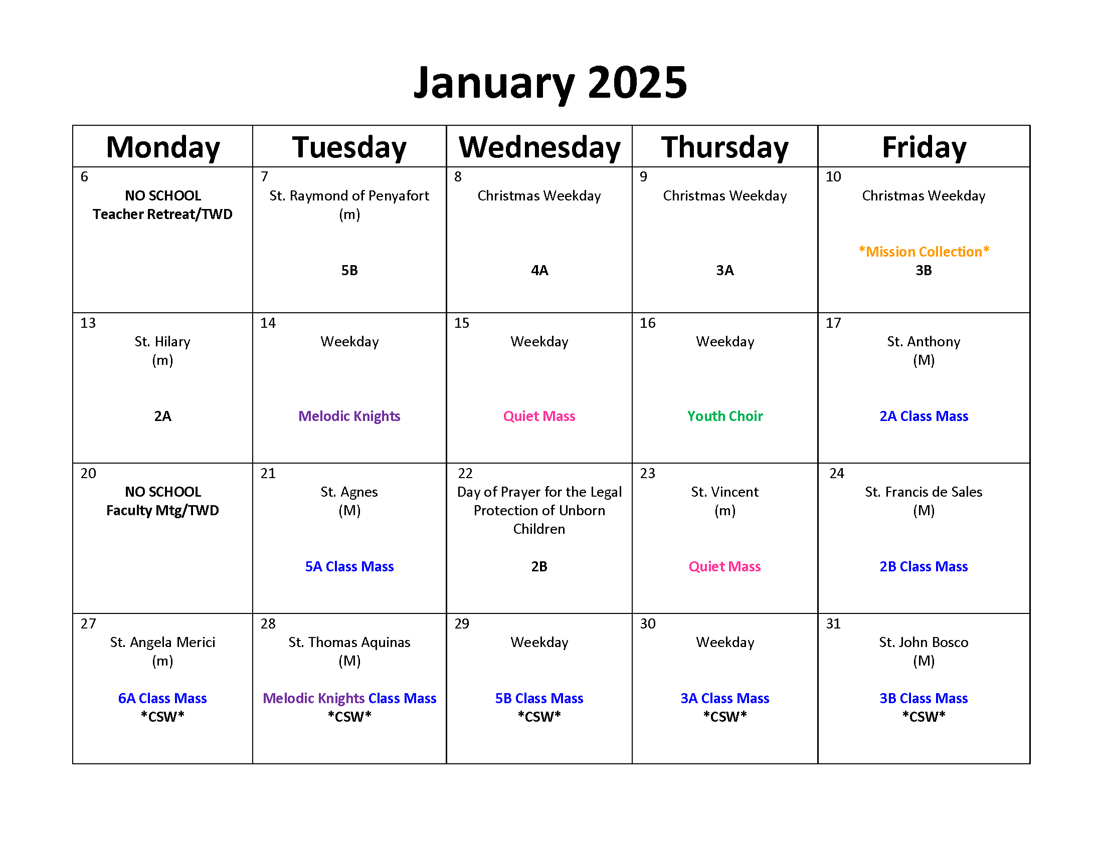 January 2025 Liturgy Calendar 4