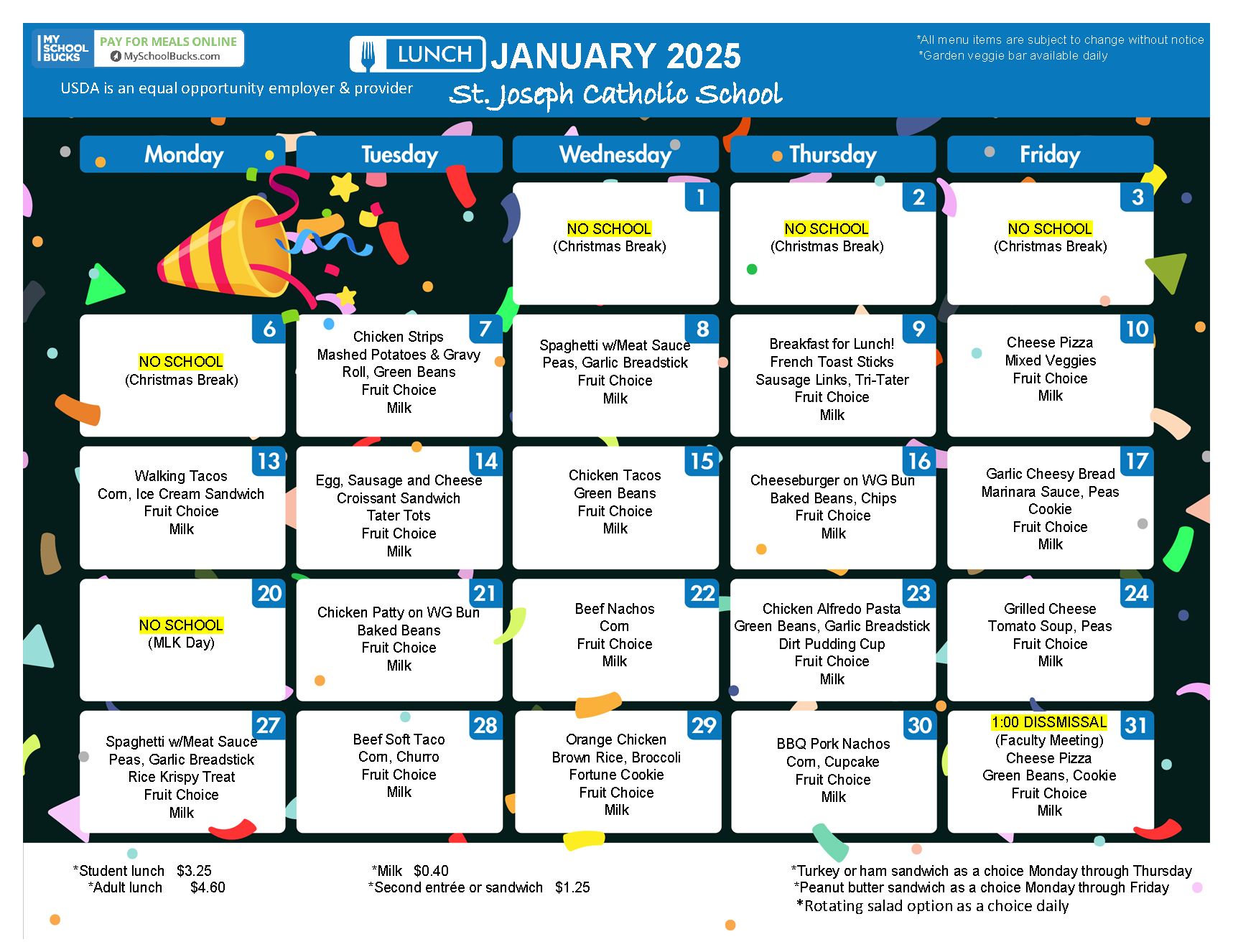 January 2025 Lunch Menu 2