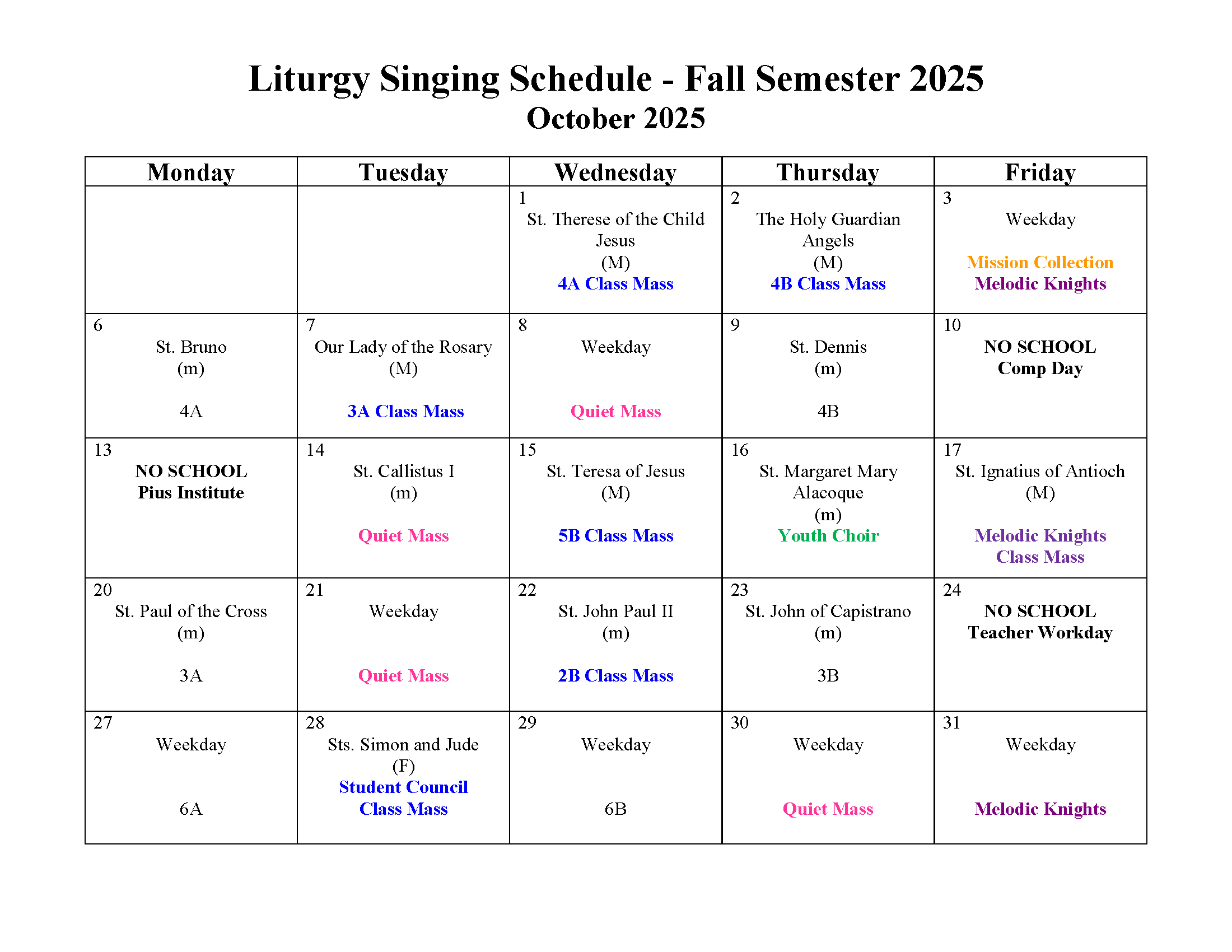 October 2025 Liturgy