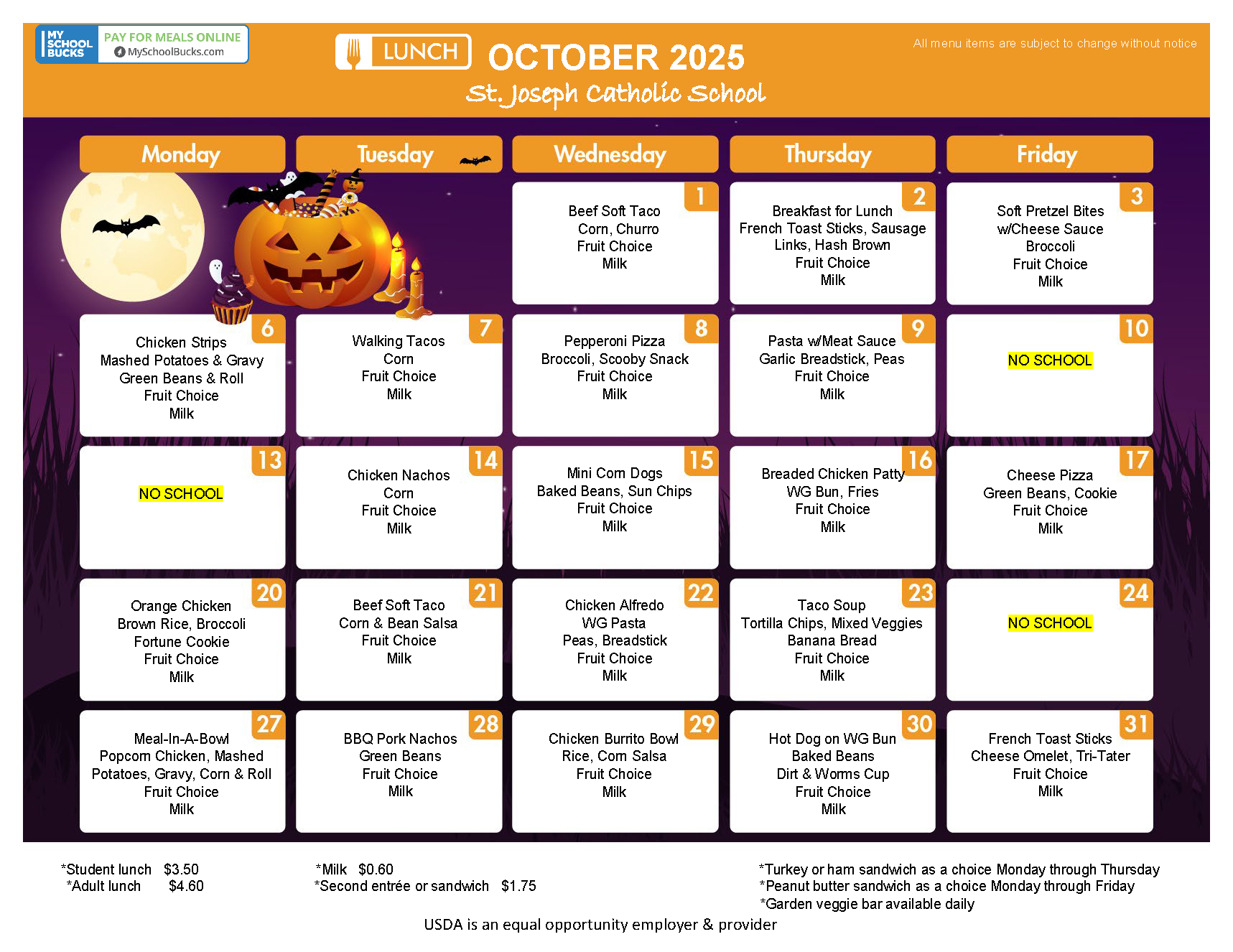 October 2025 Lunch Menu